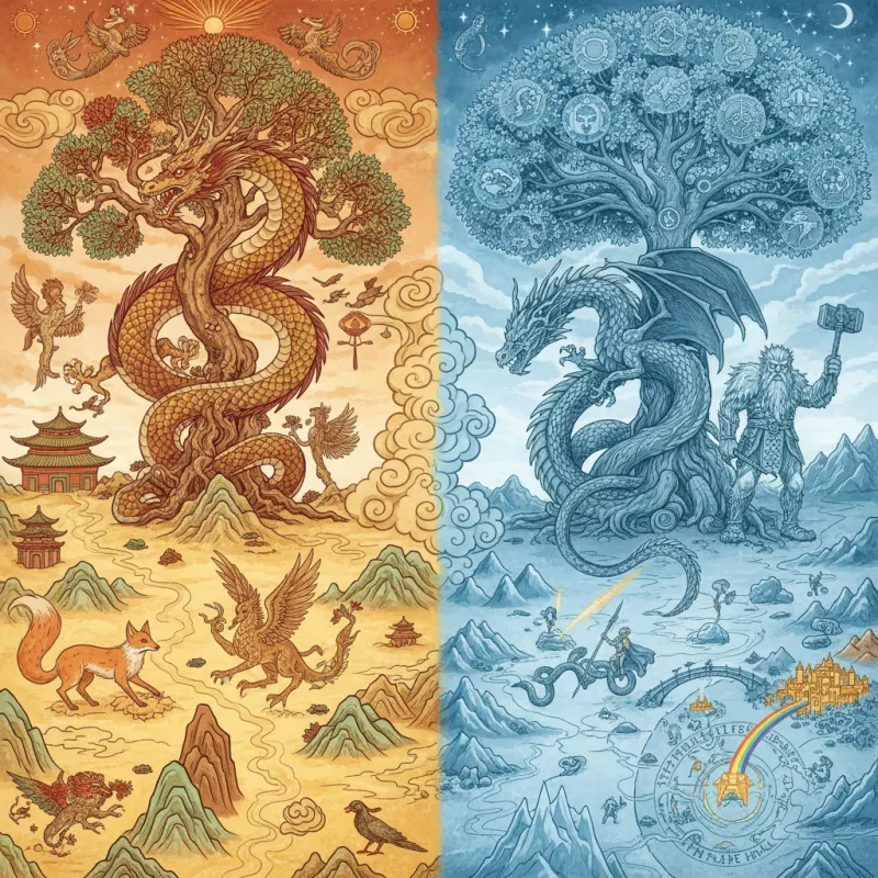 Chinese vs. Norse Mythology: Dragons, Giants, and World Trees